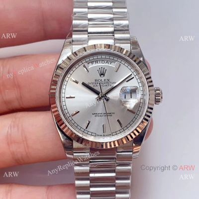 Copy Swiss 3255 Rolex Day-Date Presidential Watch Silver Dial 36mm